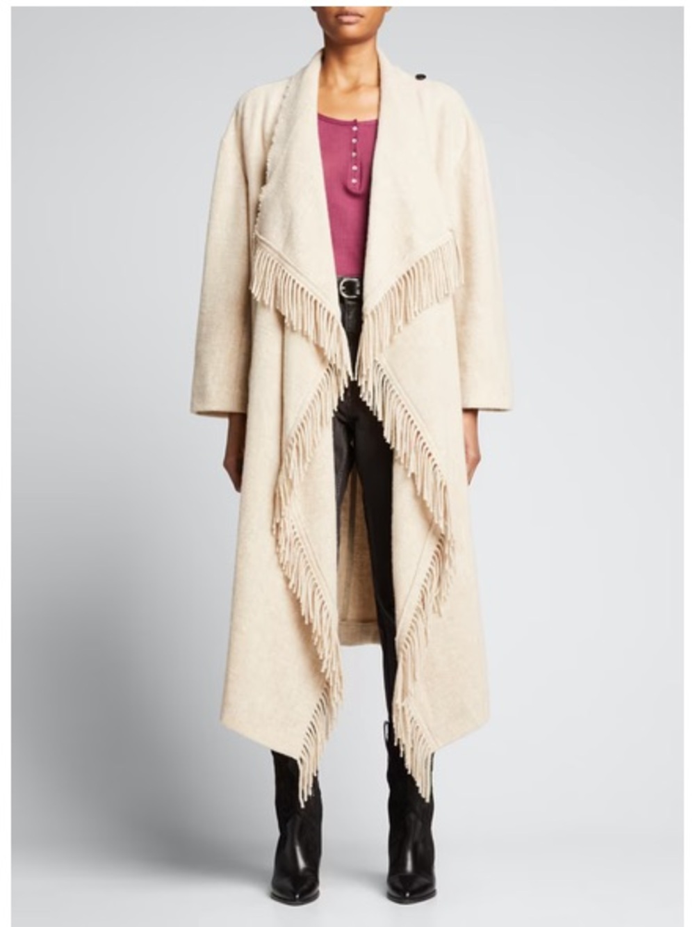 ISABEL ETOILE MARANT Fleming Tan Fringe-Trim Open Cardigan/ Voat . Size 36 . New